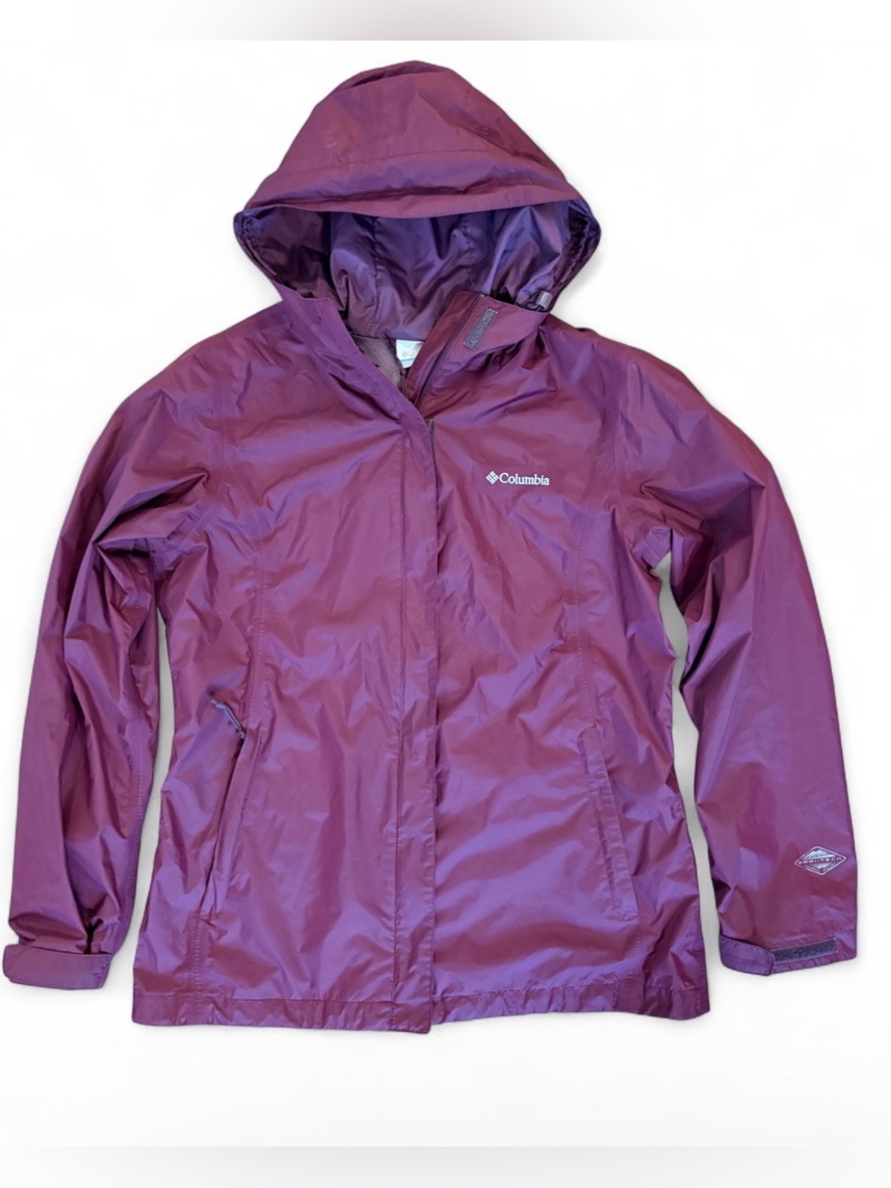 Columbia Women's Hooded Rain Jacket - Medium in Burgundy Fall Hiking Jacket